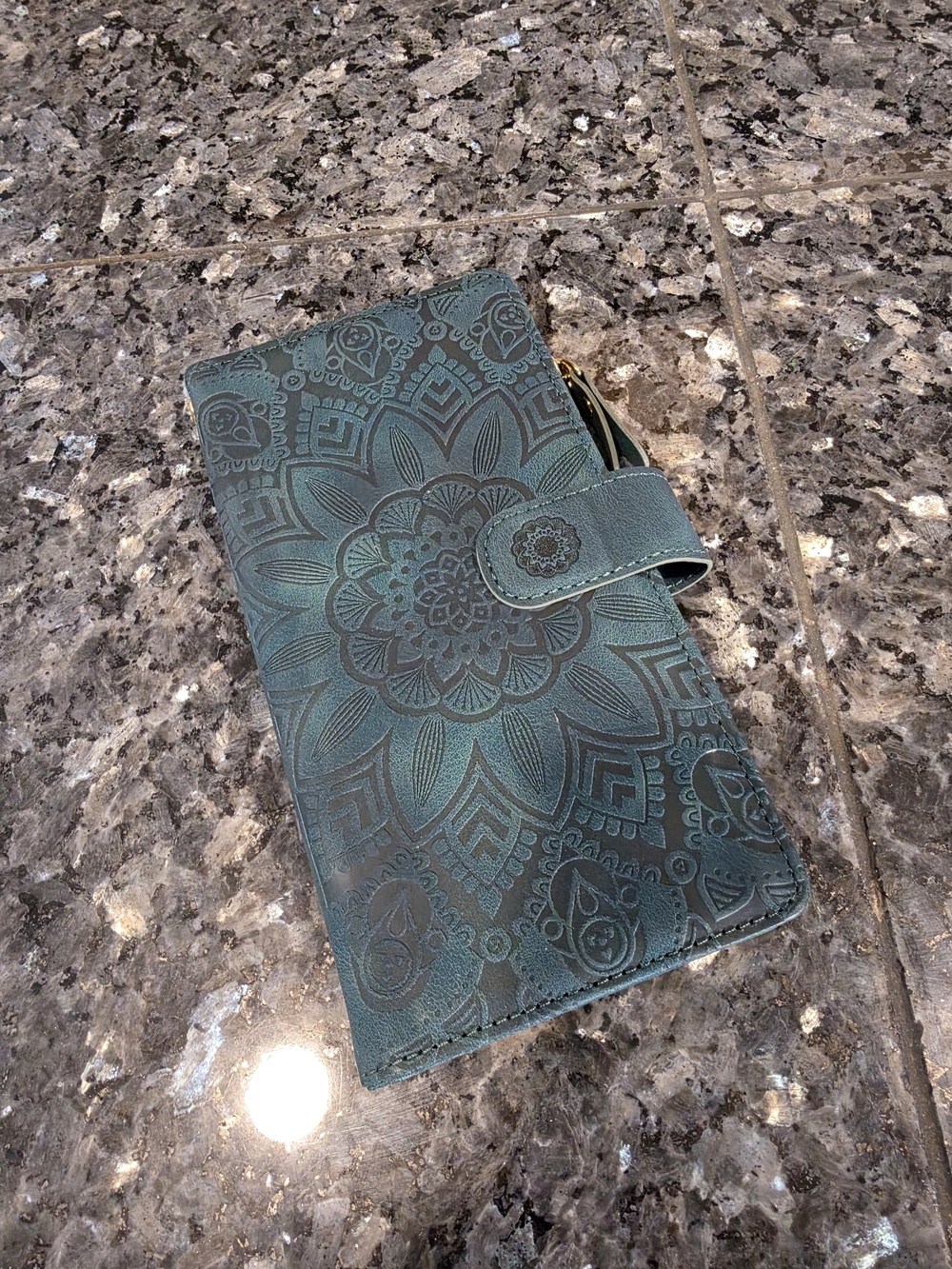 Vintage Teal Bohemian Embossed Mandala Zipper Clutch Long Wallet Boho NWOT